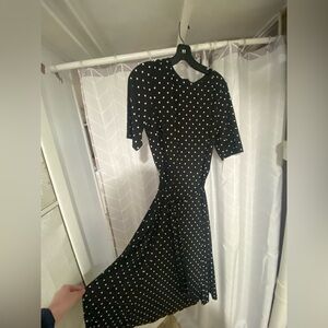 Anne Klein Black and White Polka Dot Midi Dress